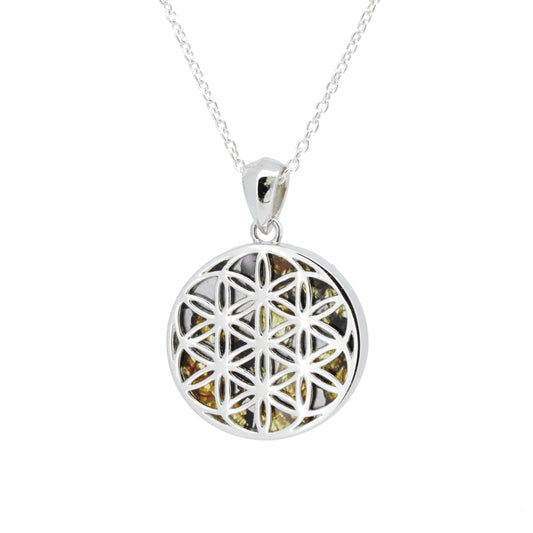 セリコ・パラサイト隕石 ケニア産 シルバーペンダント (フラワーオブライフ) 20×27mm CH-APR25-002