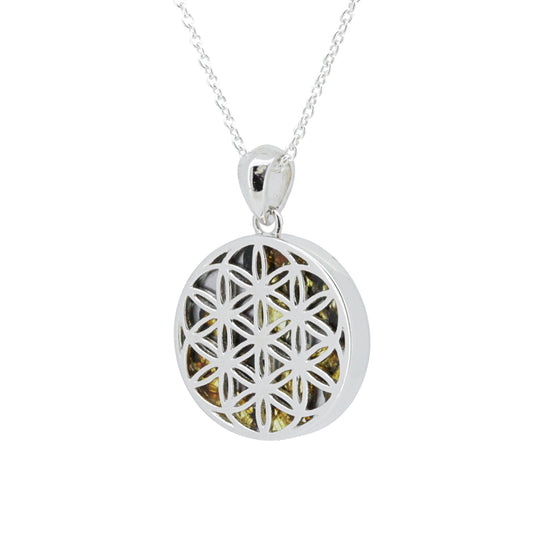 セリコ・パラサイト隕石 ケニア産 シルバーペンダント (フラワーオブライフ) 20×27mm CH-APR25-002