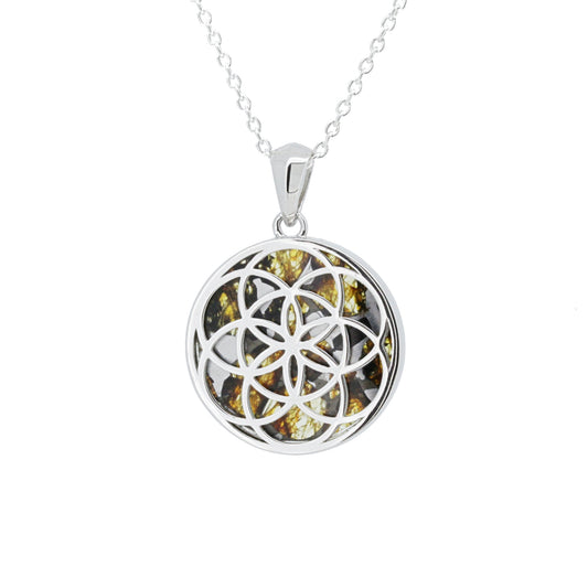 セリコ・パラサイト隕石 ケニア産 シルバーペンダント (シードオブライフ) 20×27mm CH-APR25-003