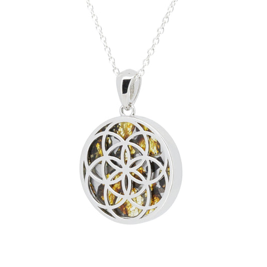 セリコ・パラサイト隕石 ケニア産 シルバーペンダント (シードオブライフ) 20×27mm CH-APR25-003