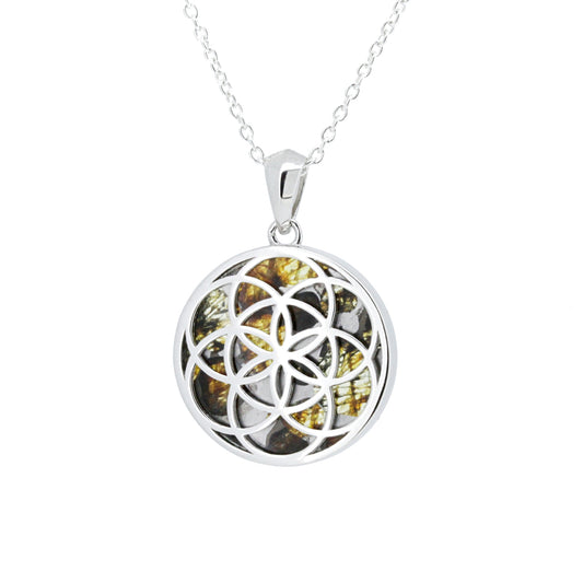 セリコ・パラサイト隕石 ケニア産 シルバーペンダント (シードオブライフ) 20×27mm CH-APR25-004