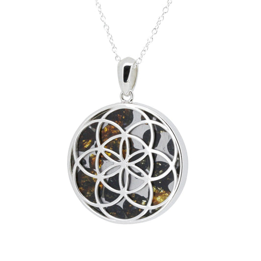 セリコ・パラサイト隕石 ケニア産 シルバーペンダント (シードオブライフ) 27×35mm CH-APR25-008